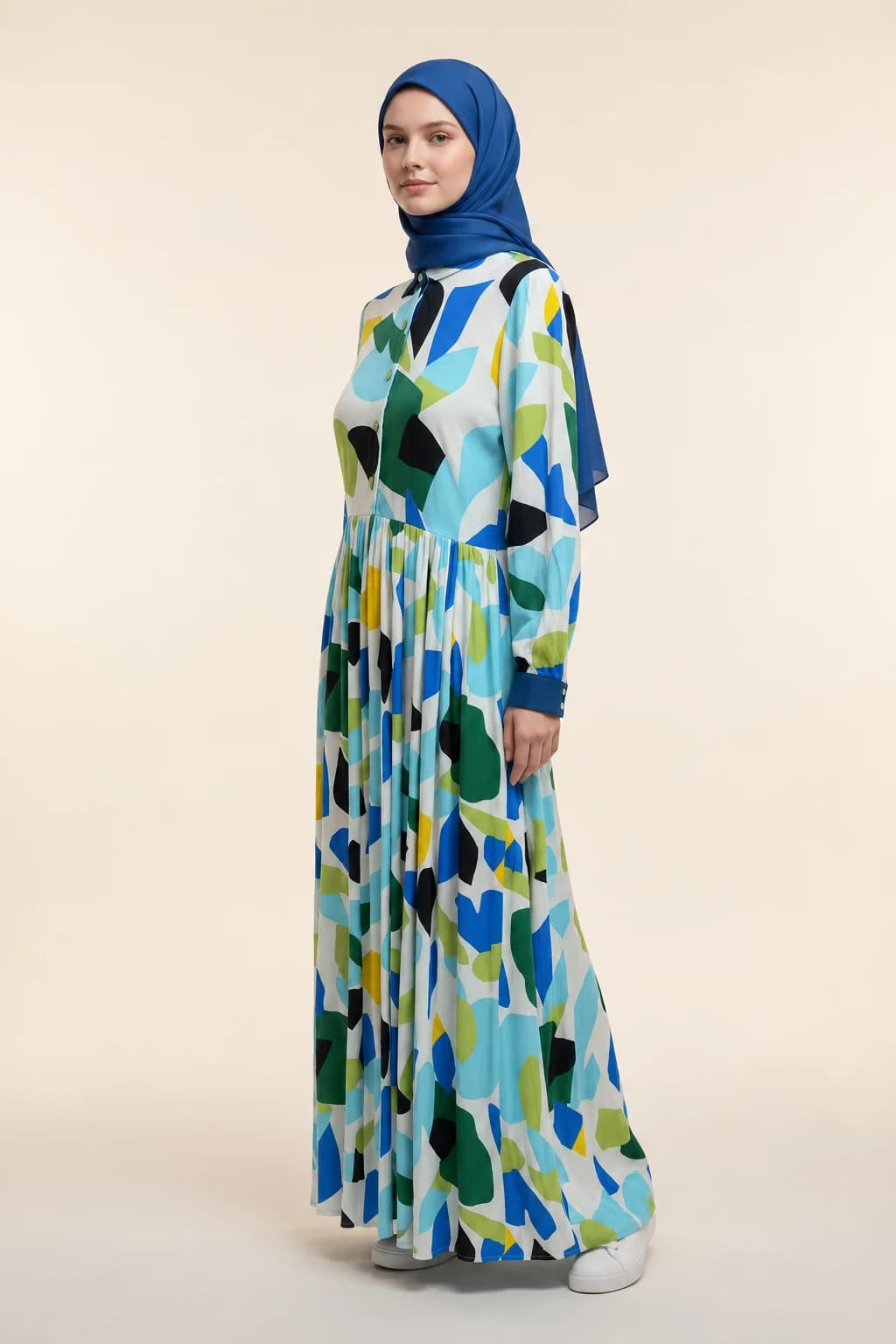azure-geometrik-desenli-dugmeli-maxi-elbise